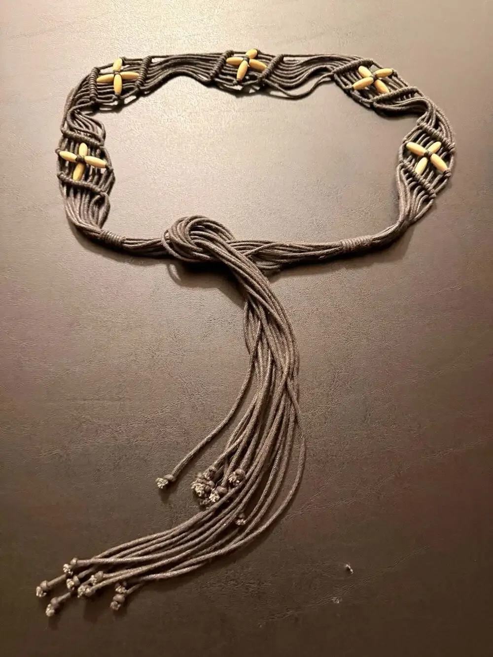 Boho Macrame Tie Belt with Wooden Beads